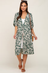 Green Palm Print Front Tie Short Sleeve Maternity Cover Up