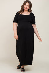 Black Puff Sleeve Maternity Maxi Plus Dress