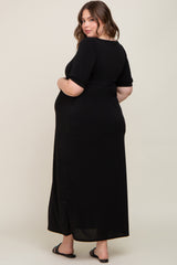 Black Puff Sleeve Maternity Maxi Plus Dress