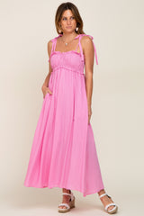 Pink Sleeveless Ruffle Trim Maxi Dress