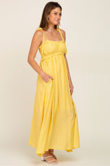 Yellow Sleeveless Ruffle Trim Maxi Dress