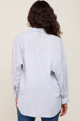 Light Blue Linen Striped Button Up Maternity Top