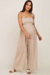 Taupe Sleeveless Cropped Maternity Jumpsuit