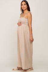 Taupe Sleeveless Cropped Maternity Jumpsuit