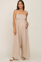 Taupe Sleeveless Cropped Maternity Jumpsuit