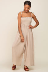 Taupe Sleeveless Cropped Maternity Jumpsuit