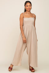 Taupe Sleeveless Cropped Jumpsuit