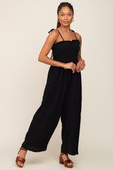 Black Sleeveless Cropped Maternity Jumpsuit