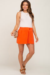 Coral Button Front Linen Maternity Shorts