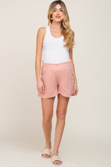 Light Pink Cotton Gauze Maternity Shorts