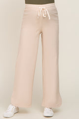 Beige Stretch Drawstring Wide Leg Maternity Pants