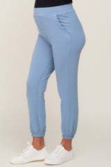 Blue Basic Pocketed Maternity Sweatpants