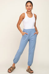 Blue Basic Pocketed Maternity Sweatpants