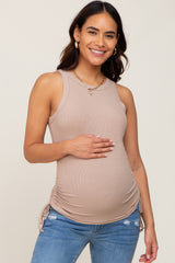 Taupe Ruched Tie Maternity Tank Top