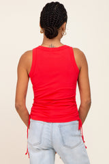 Red Ruched Tie Tank Top