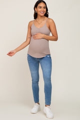 Mocha Ribbed Snap Button Maternity Cami