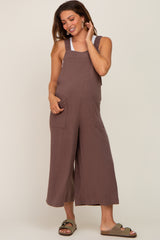 Brown Sleeveless Cropped Maternity Jumpsuit