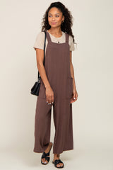 Brown Sleeveless Cropped Maternity Jumpsuit