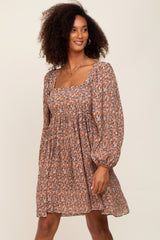 Mocha Floral Pleated Maternity Dress