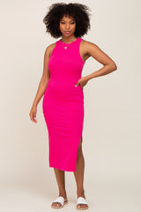 Fuchsia Ribbed Sleeveless Side Slit Midi Dress