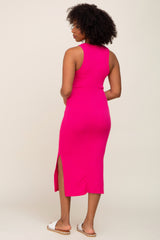 Fuchsia Ribbed Sleeveless Side Slit Midi Dress