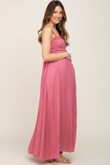 Mauve Shirred Sleeveless Maternity Maxi Dress