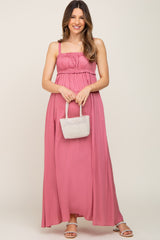 Mauve Shirred Sleeveless Maternity Maxi Dress