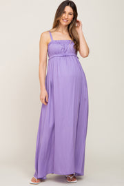 Lavender Shirred Sleeveless Maternity Maxi Dress