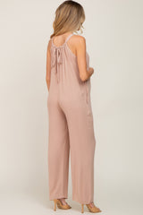 Taupe Halter Neck Maternity Jumpsuit