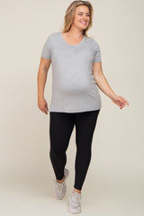 Black Ribbed Maternity Plus Active Leggings