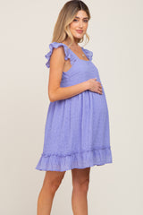 Lavender Sleeveless Textured Ruffle Maternity Dress