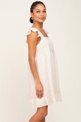 Cream Sleeveless Textured Ruffle Dress