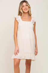 Cream Sleeveless Textured Ruffle Maternity Dress