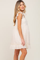 Cream Sleeveless Textured Ruffle Maternity Dress