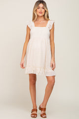 Cream Sleeveless Textured Ruffle Maternity Dress