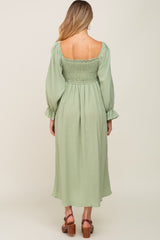 Light Green Gauze Smocked Maternity Midi Dress