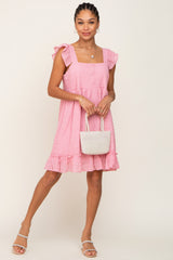 Pink Sleeveless Textured Ruffle Maternity Dress