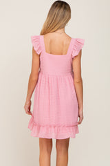 Pink Sleeveless Textured Ruffle Maternity Dress