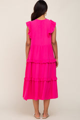 Fuchsia Sleeveless Ruffle Tiered Maternity Dress