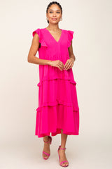 Fuchsia Sleeveless Ruffle Tiered Dress