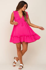 Fuchsia Smocked Ruffle Accent Maternity Dress