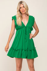 Green Smocked Ruffle Accent Maternity Dress