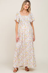 Light Blue Floral Smocked Maternity Maxi Dress