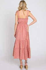 Mauve Polka Dot Shirred Midi Dress