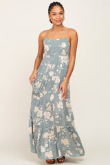 Sage Floral Tiered Maternity Maxi Dress