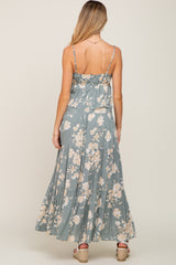 Sage Floral Tiered Maternity Maxi Dress