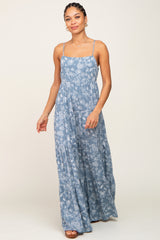 Blue Floral Tiered Maternity Maxi Dress