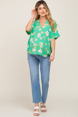 Green Floral Swiss Dot V-Neck Maternity Top