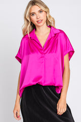 Magenta Satin Collared Maternity Top