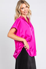 Magenta Satin Collared Top